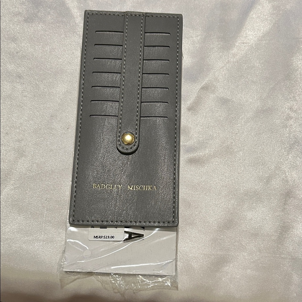 Badgley Mischka Charcoal Leather Card Holder